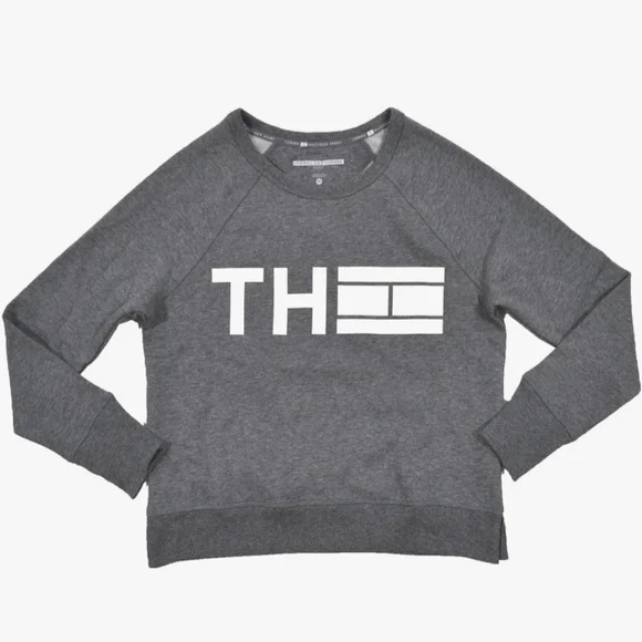 Tommy Hilfiger sport Gray Sweatshirt Pullover Crew Neck Long Sleeve Logo Sz sm - Picture 1 of 8